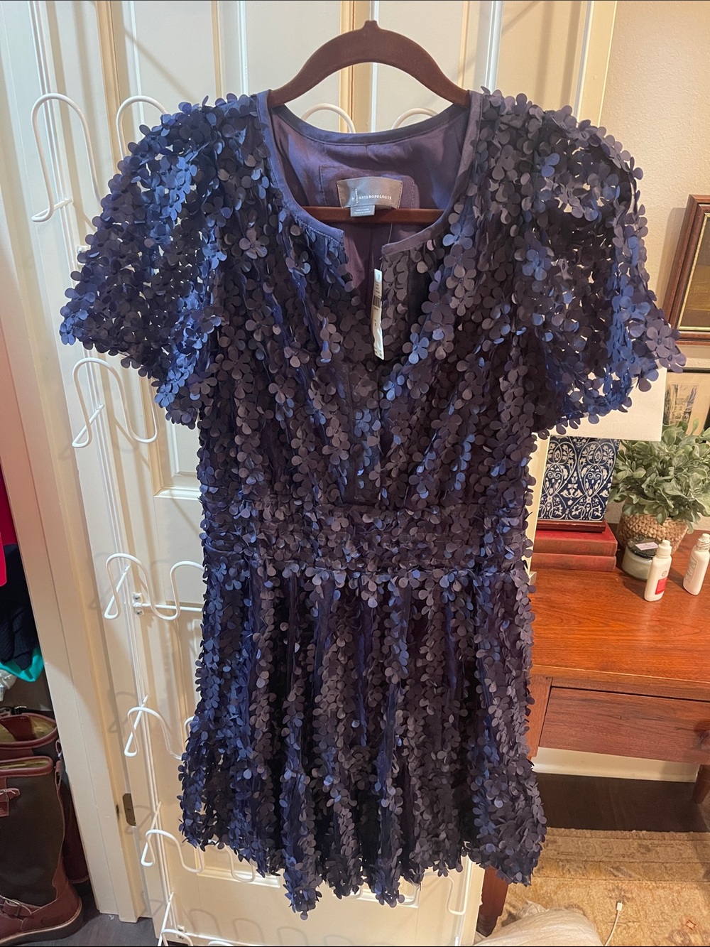 Anthropologie Navy Textured Petal Mini Dress sommerset